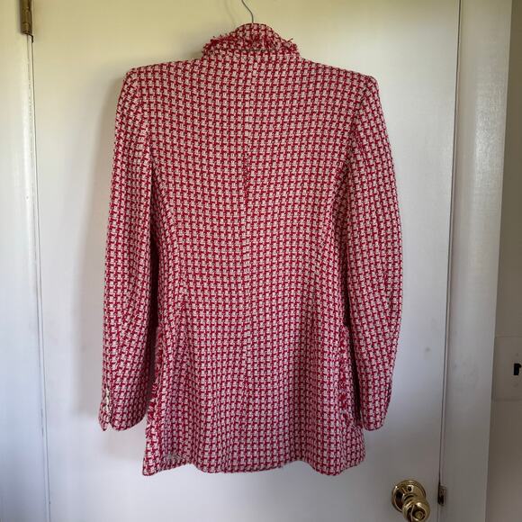 Zara Womens Tailored Double Breasted Red White Tweed Blazer Jacket Size Small - Picture 3 of 11